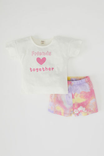 Baby Girl Printed Cotton Short Sleeved T-Shirt Shorts 2-Pack Set