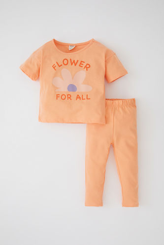 Baby Girl Printed Short Sleeve T-Shirt Leggings 2-Pack Set