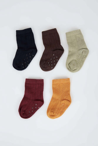 Baby Boy Non-Slip Sole Cotton 5 Pack Long Socks