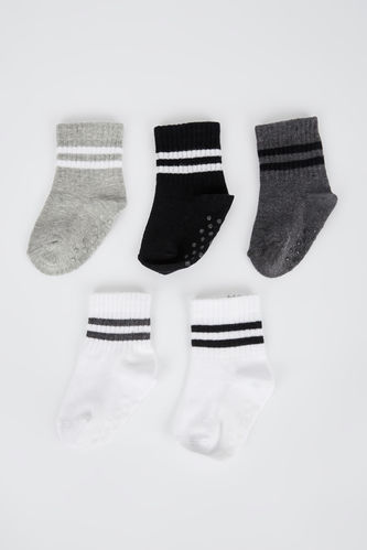 5 Pack Long Socks For Baby Boys With Non-Slip Soles
