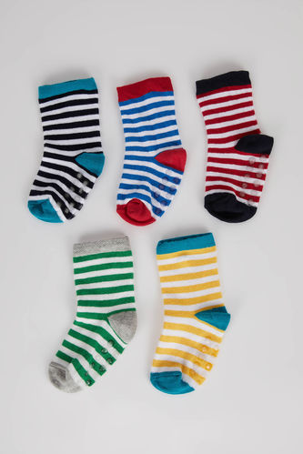 Baby Boy Cotton Non-Slip Sole 5 Pack Long Socks
