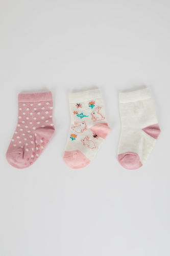 Kız Bebek Pamuklu Kaydırmaz Tabanlı 5'li Uzun Çorap