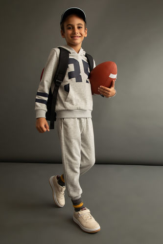 Boy Regular Fit Back To School Printed Hoodie Sweatshirt Sweatpants Set