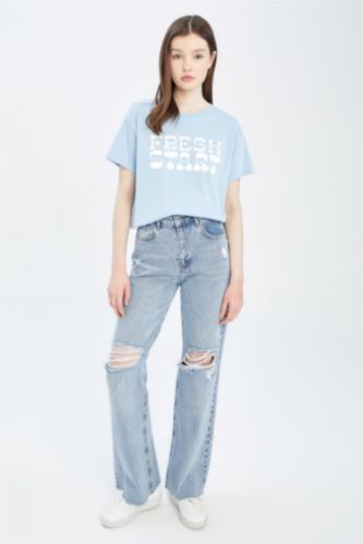 Blue Woman Regular Fit Crew Neck Short Sleeve T-Shirt 2486338  