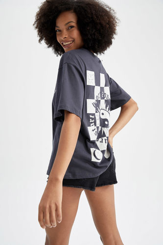 T-Shirt manches courtes Oversize Femme Coton - Noir