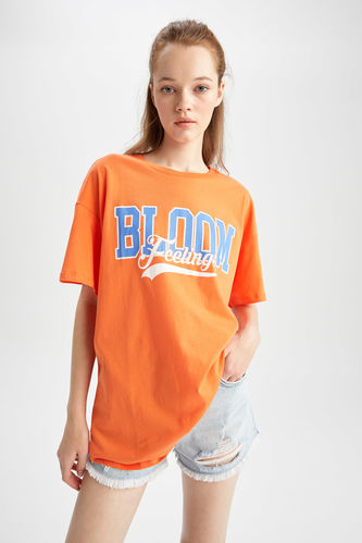 T-shirt oversize à manches courtes et col ras du cou imprimé à slogan
