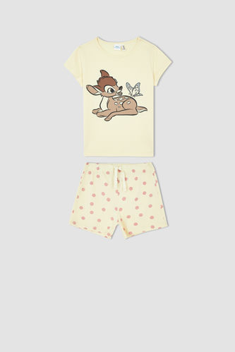 Kız Çocuk Bambi Lisanslı Regular Fit Pamuklu Kısa Kollu Şort Pijama Takım