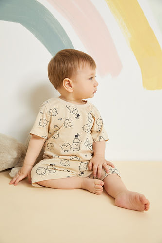 Erkek Bebek Regular Fit Desenli Pamuklu Kısa Kollu Şort Pijama Takım