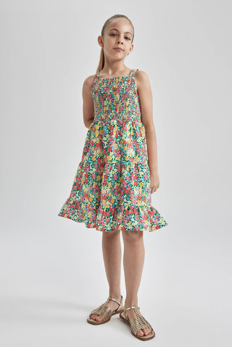 Платье с цветочным принтом с воланами для девочек