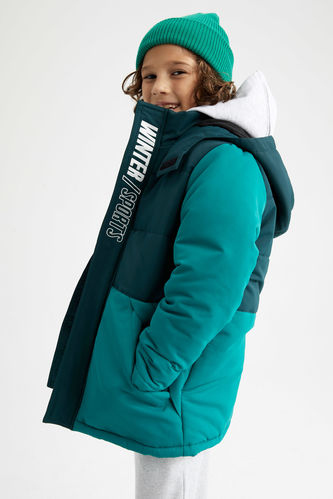 Boy Waterproof Printed Plush Lined Long Puffer Jacket