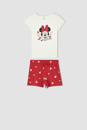 Kız Çocuk Disney Mickey & Minnie Lisanslı Regular Fit Kısa Kollu Şortlu Pijama Takım