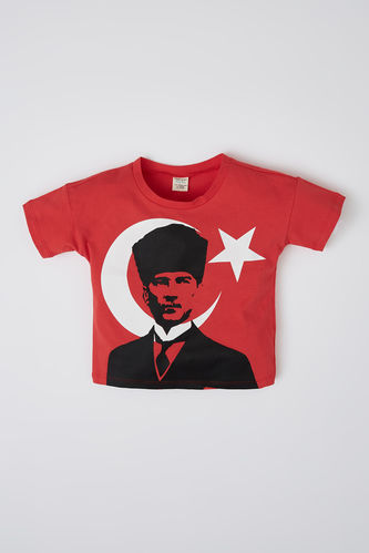 Erkek Bebek Regular Fit 23 Nisan Atatürk Türk Bayrağı Baskılı Pamuklu Tişört