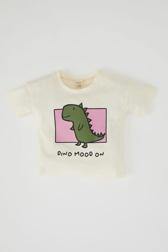 Erkek Bebek Regular Fit Dinozor Baskılı Pamuklu Kısa Kollu Tişört