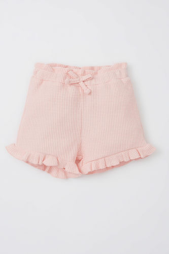 Baby Girl Paperbag Fit Waffle Textured Shorts