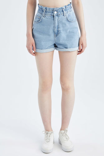 Paperbag Fit High Waisted Mini Jean Short