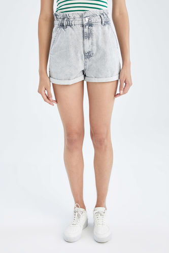 Paperbag Fit High Waist Mini Jean Shorts