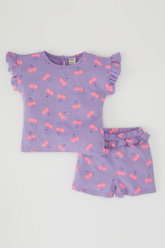 Baby Girl Regular Fit Cherry Patterned Short Sleeved T-Shirt Shorts Set