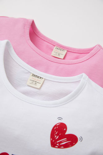 2 Pack Regular Fit Short Sleeve Heart Print T-Shirt