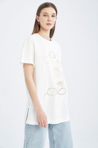 Ecru FEMME Tunique T shirt a col rond et a manches courtes sous licence Disney Mickey et Minnie 2520765 DeFacto