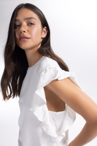 Regular Fit Short Sleeve Frill Detail T-Shirt