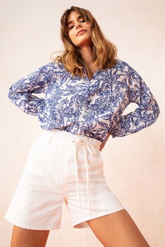 Oversize Fit Floral Print Long Sleeve Blouse