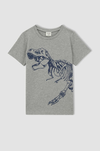 Erkek Çocuk Regular Fit Dinozor Baskılı Pamuklu Penye Kısa Kollu Tişört