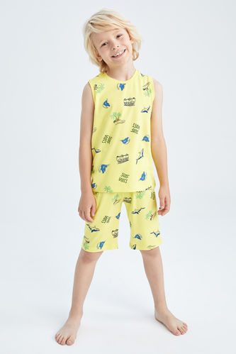 Boy Regular Fit Sleeveless Shark Print Pyjama Set