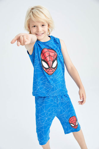 Ensemble de pyjama capri sans manches en coton sous licence Spiderman pour garçons
