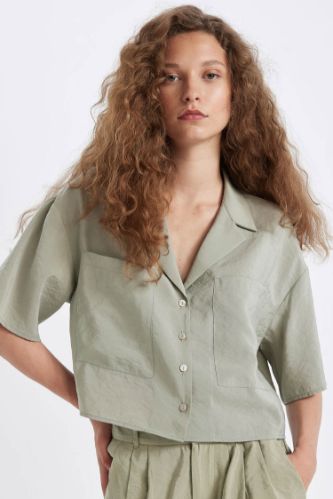Oversize Geniş Kalıp Pijama Yaka Modal Kısa Kollu Gömlek