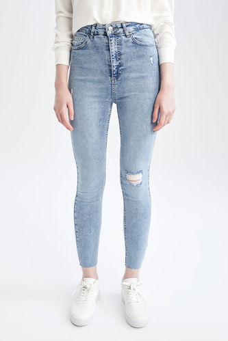 Anna Super Skinny Fit High Waist Ripped Detailed Jean Trousers