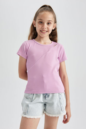 Girl's Crop Crew Neck Printed Short Sleeve T-Shirt