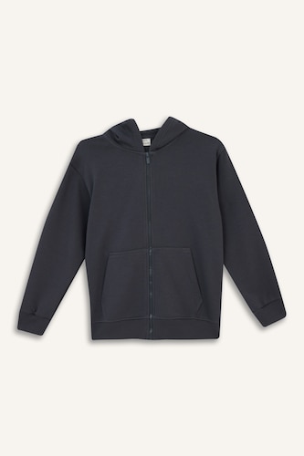 Basic Kapüşonlu Sweatshirt Hırka Erkek Çocuk