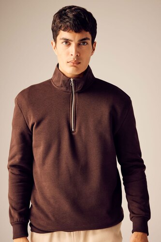 Erkek Kahve Comfort Fıt Sweatshirt