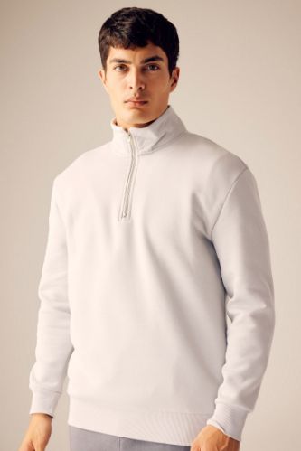 Comfort Regular Fit Rahat Kalıp Fermuarlı Dik Yaka Basic Düz Sweatshirt
