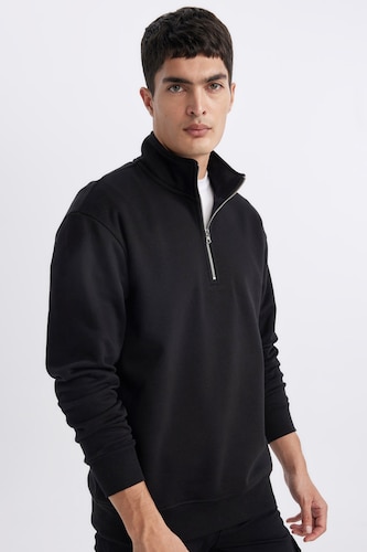 رجال أسود Comfort Fit Thick Sweatshirt Fabric Sweatshirt