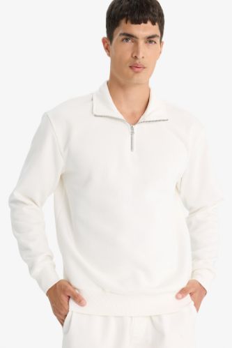 Comfort Regular Fit Rahat Kalıp Fermuarlı Dik Yaka Basic Düz Sweatshirt