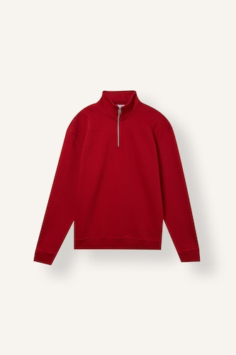 Erkek Koyu Kırmzı Regular Fit Yarım Fermuarlı Basic Sweatshirt