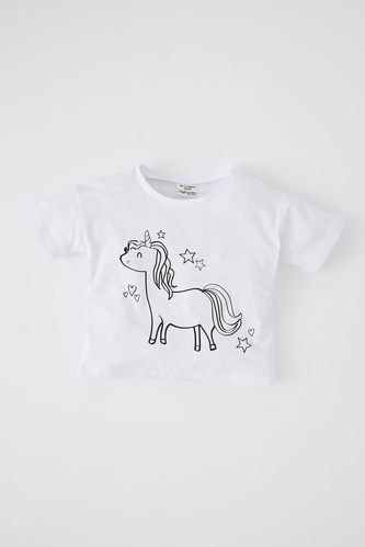 Kız Bebek Unicorn Baskılı Renk Değiştiren Kısa Kollu Tişört