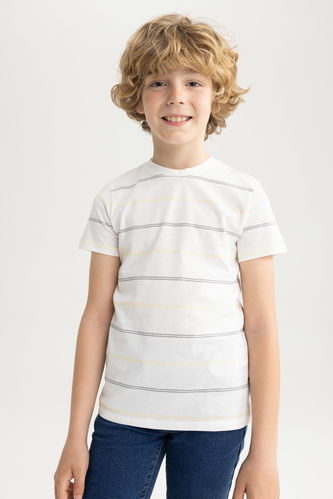 Boys Children's Regular Fit Cycling Collar Short Sleeve Cotton Combed Cotton T-shirt