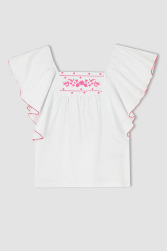 Girl Regular Fit Butterfly Sleeve Printed T-Shirt