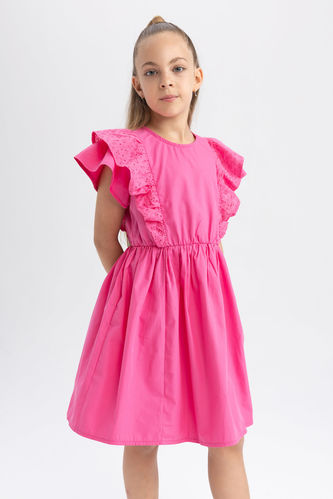Kız Çocuk Regular Fit Kısa Kollu Poplin Elbise