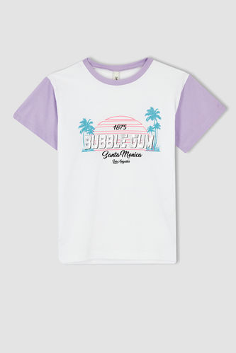 Girl Oversized Short Sleeve Colour Palm Print Block T-Shirt