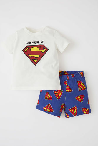 Erkek Bebek Superman Lisanslı Regular Fit Pamuklu Kısa Kollu Şort Pijama Takım