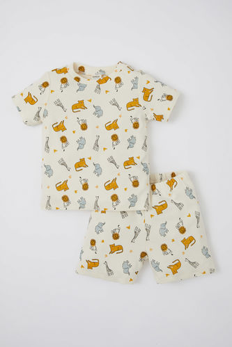 Erkek Bebek Regular Fit Hayvan Desenli Organik Pamuklu Pijama Takım