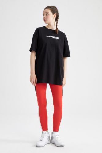 Red WOMEN Fitted Colour Block Leggings 2524777