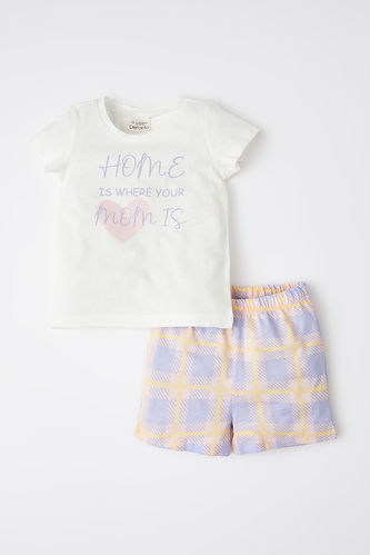 Kız Bebek Baskılı Pamuklu Kısa Kollu Pijama Takım