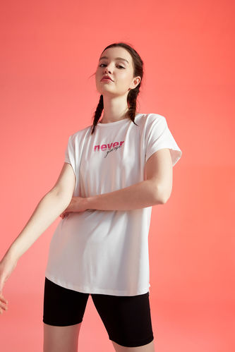 Oversized Short Sleeve Minimal Slogan Print T-Shirt