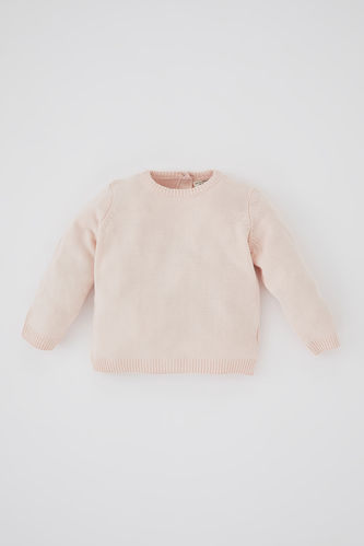 Baby Girl Crew Neck Cashmere Textured Extra Soft Sweater
