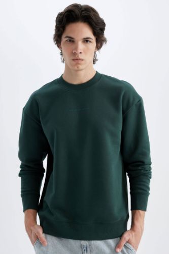 Boxy Fit Bisiklet Yaka Baskılı Sweatshirt