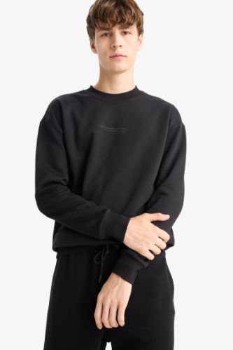 Boxy Fit Bisiklet Yaka Baskılı Sweatshirt